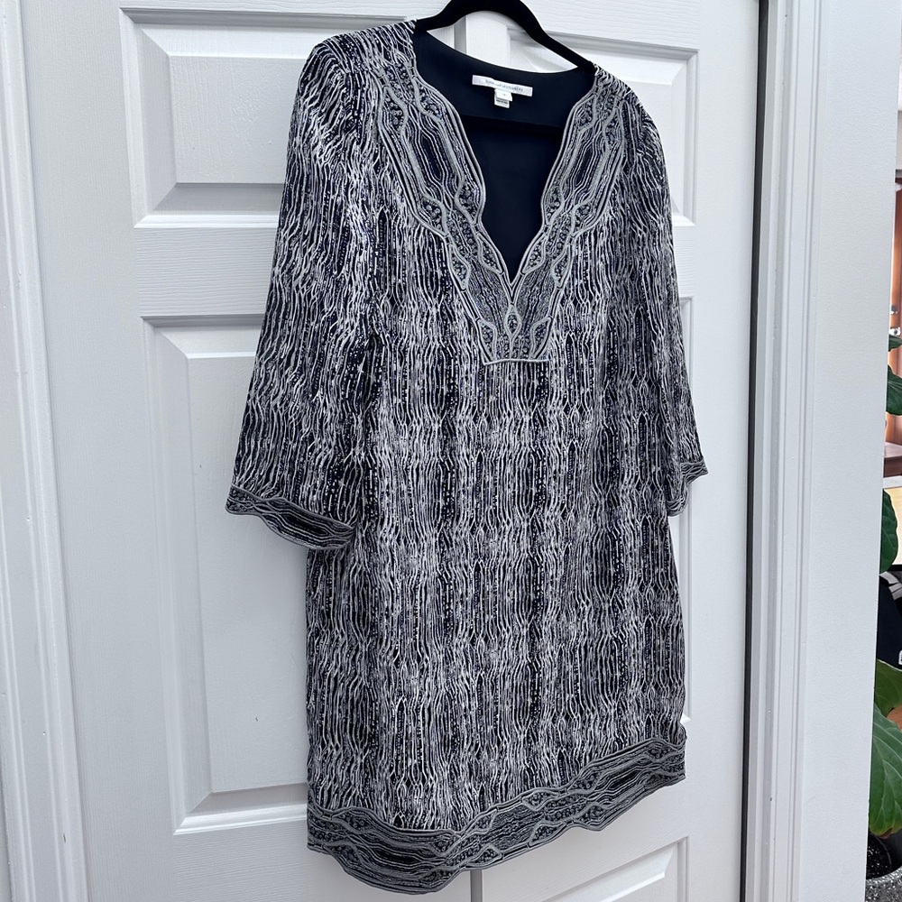 Diane Von Furstenberg Black and Grey Embroidered Dress